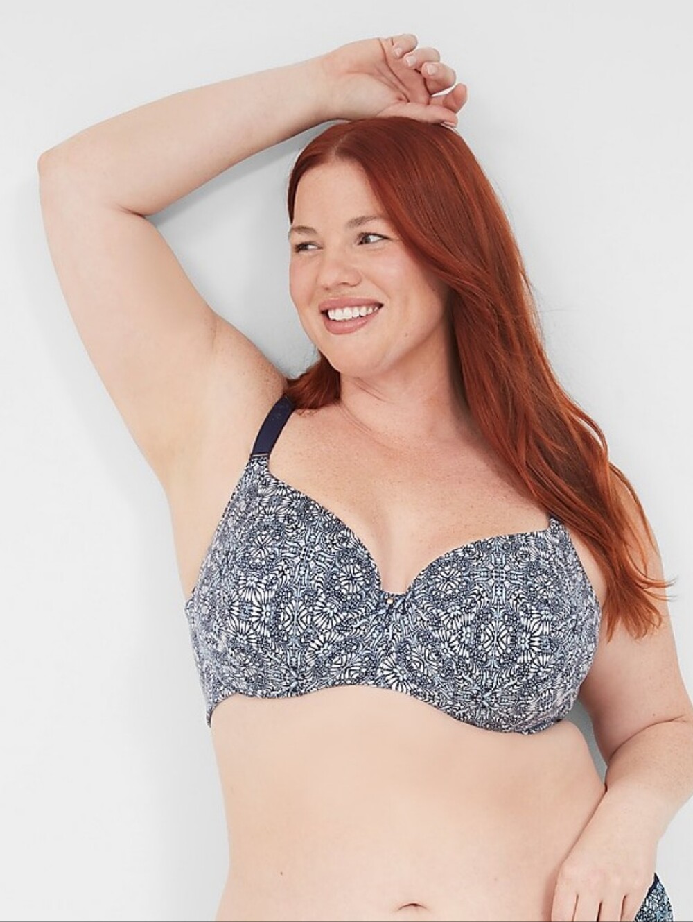 Lane Bryant Cacique Blue Patterned Lightly Lined Balconette Bra Size 46DD NWT